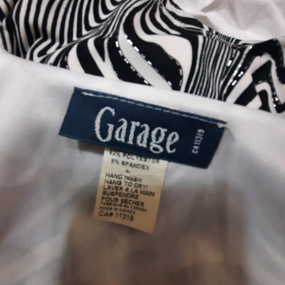 Y2K Garage Sleeveless Top Black White Silver Funky Zebra Print Size M Stretch - Picture 6 of 8